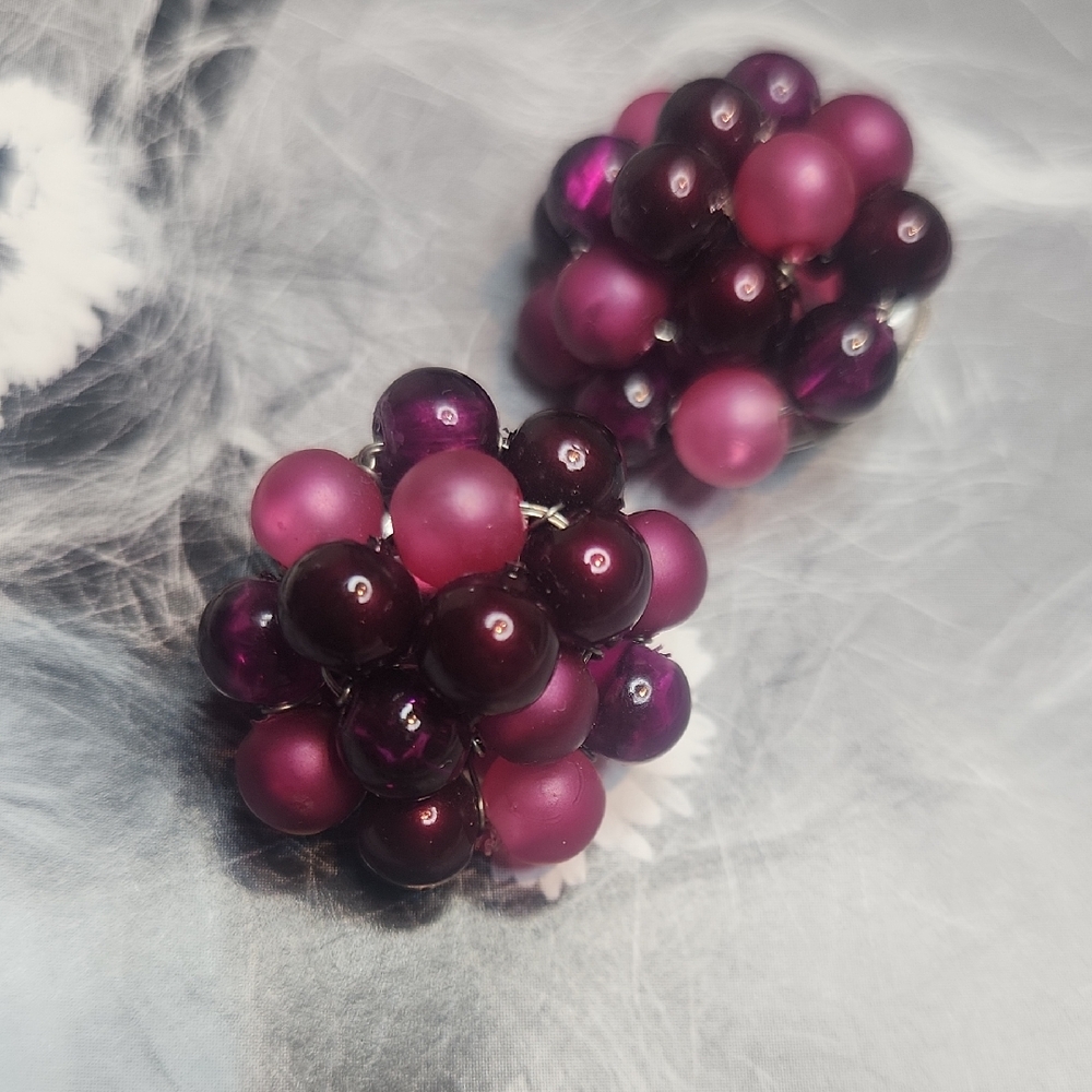 Vintage Pink and Purple Cluster Earrings